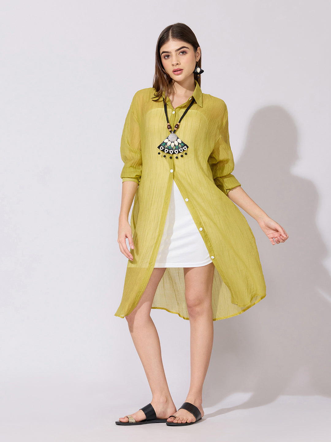 Women's Green Sheer Shirt Dress