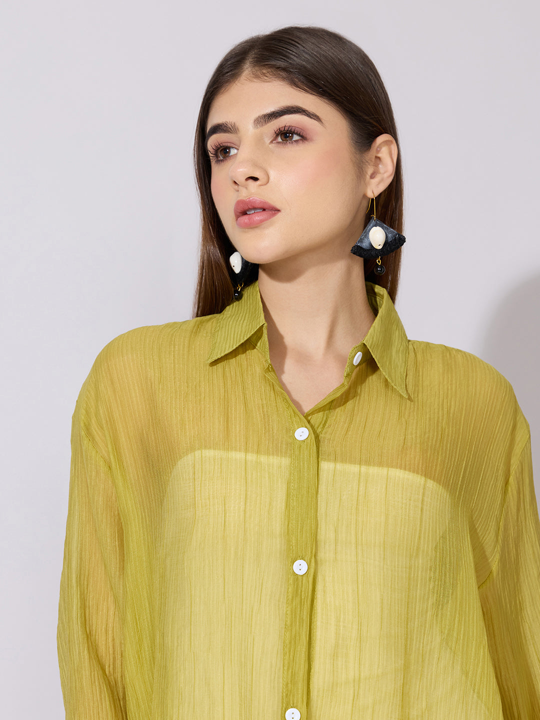 Women's Green Sheer Shirt Dress