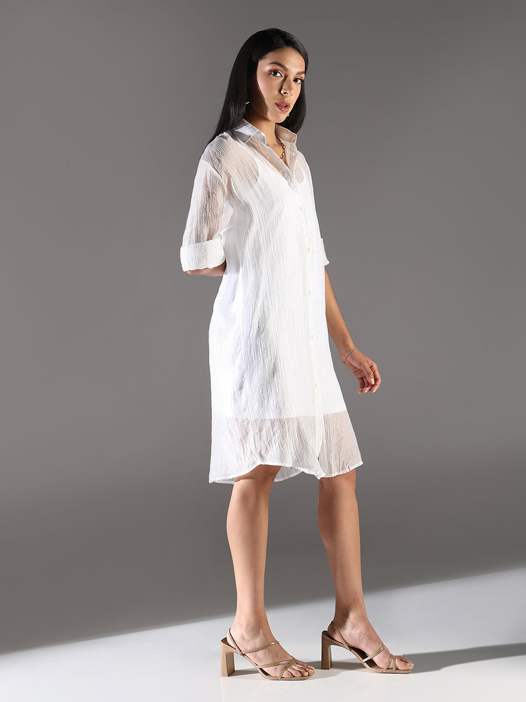 Women White Solid Shirt Dress