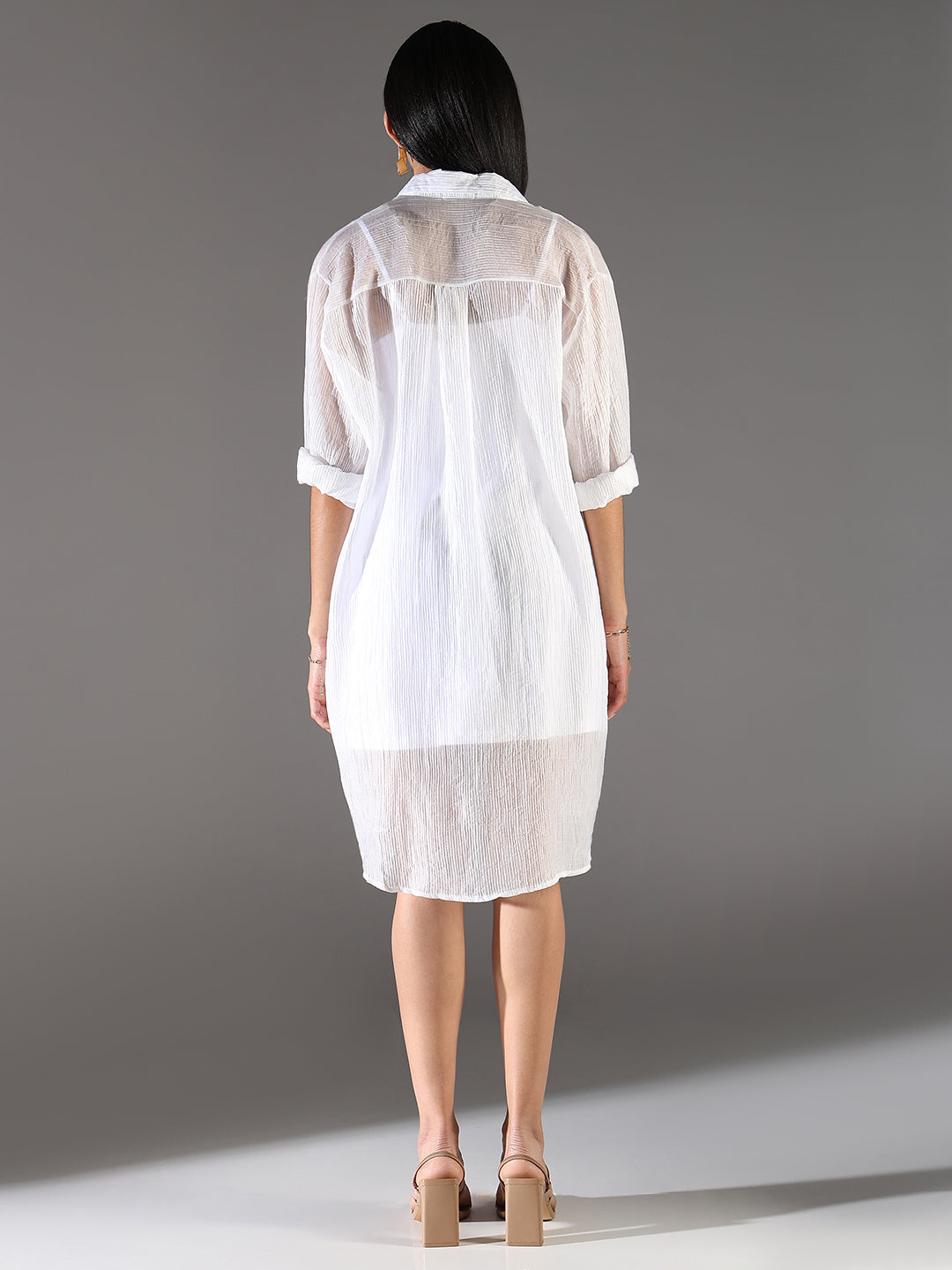 Women White Solid Shirt Dress