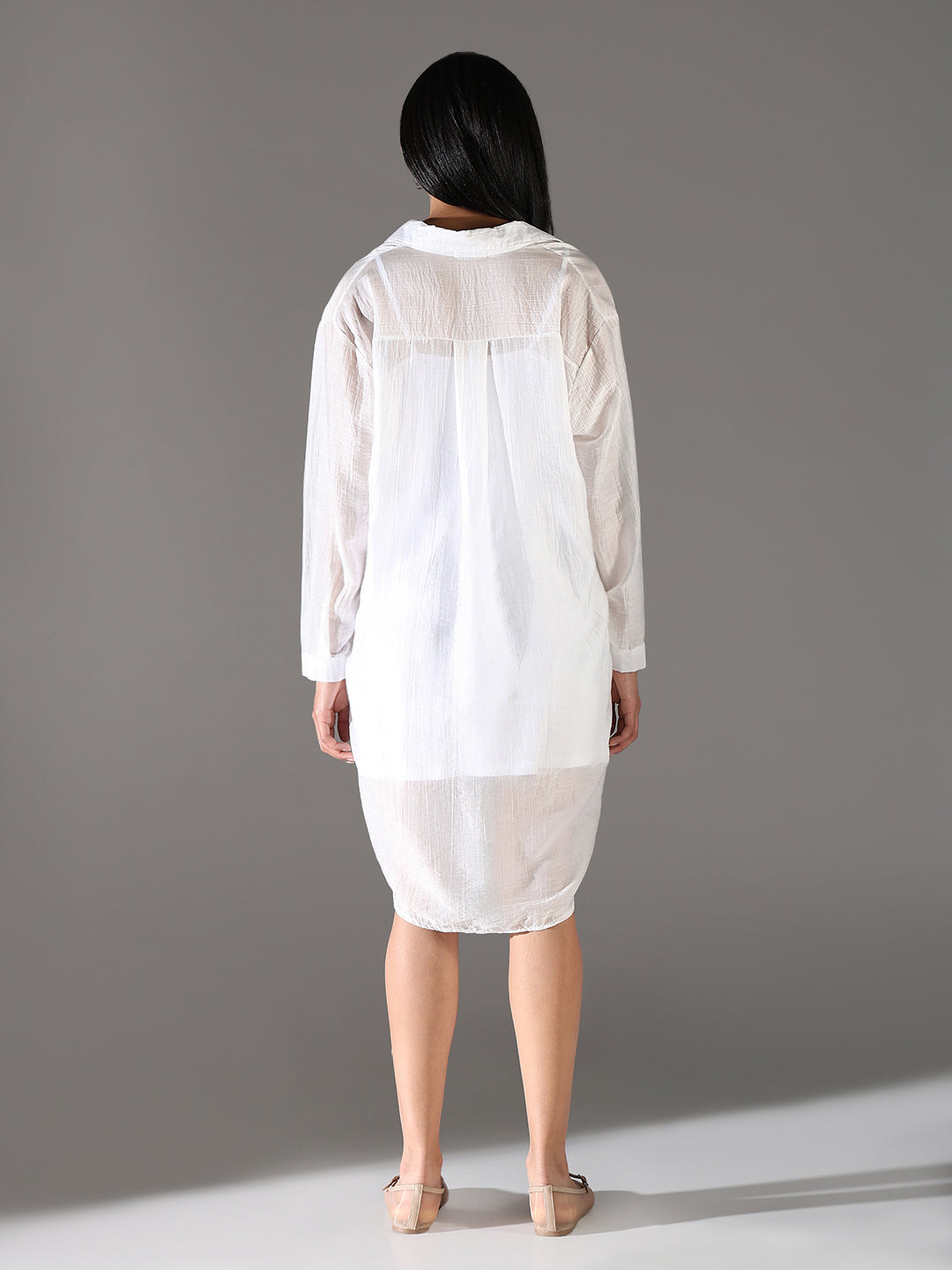 Women White Solid Shirt Dress