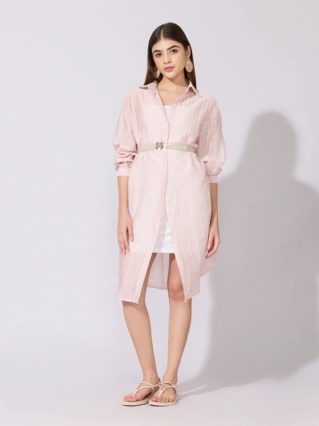pink sheer shirt dress Maje Revani Organza Mini Shirt Dress