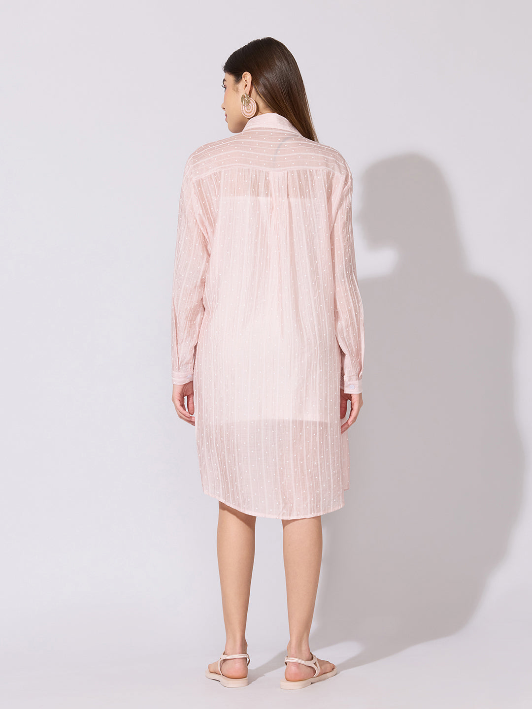 Women's Striped Pink Sheer Shirt Dress