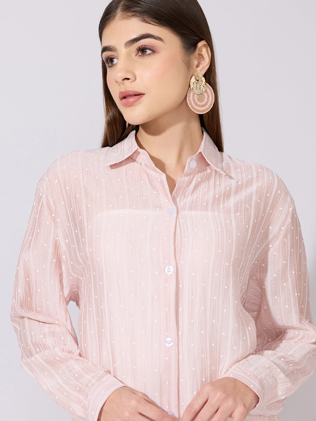 Women's Striped Pink Sheer Shirt Dress