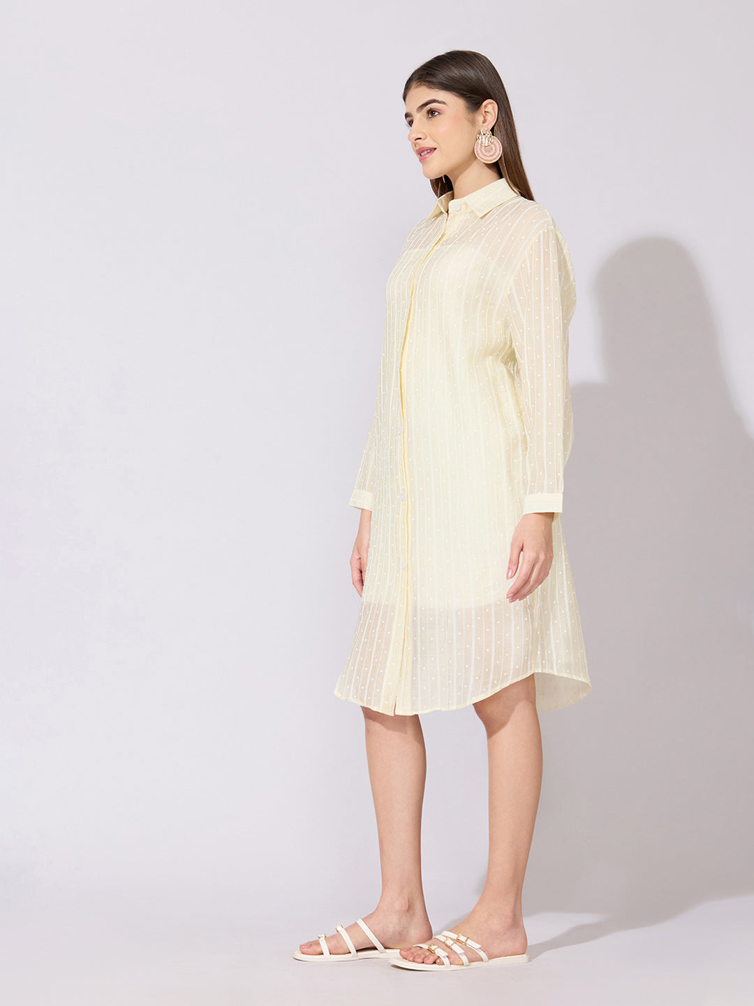 Women's Striped Yellow Sheer Shirt Dress