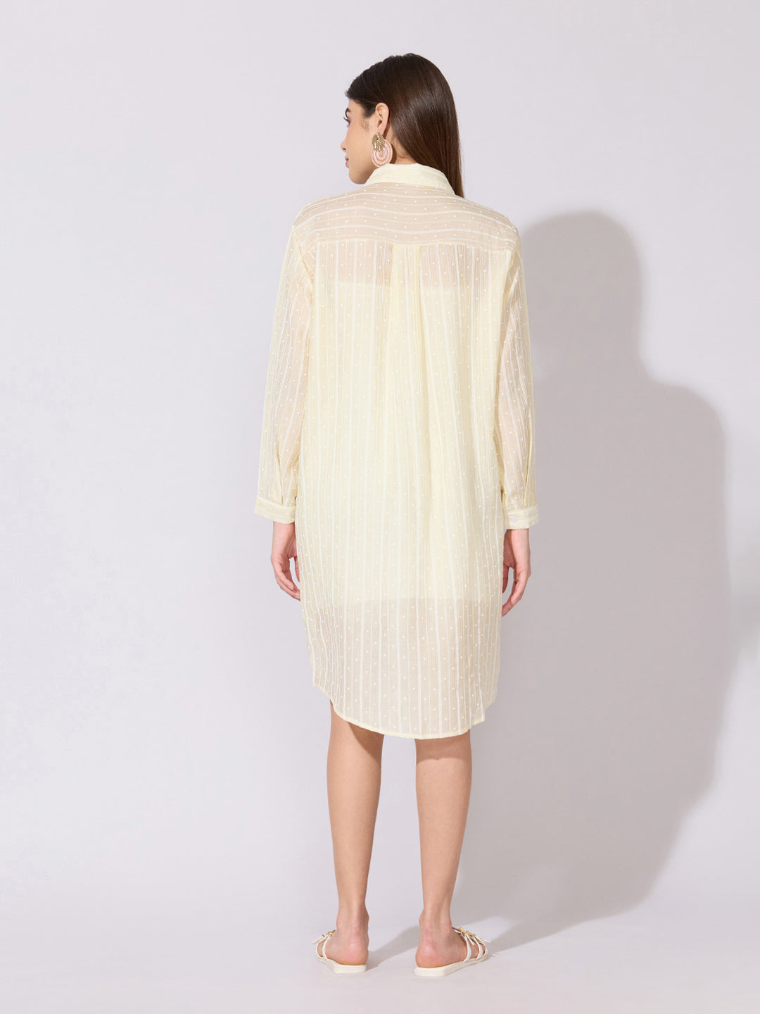 Women's Striped Yellow Sheer Shirt Dress