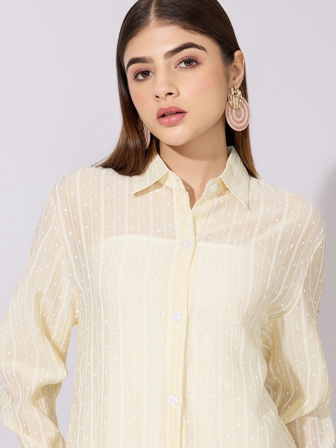 Women's Striped Yellow Sheer Shirt Dress