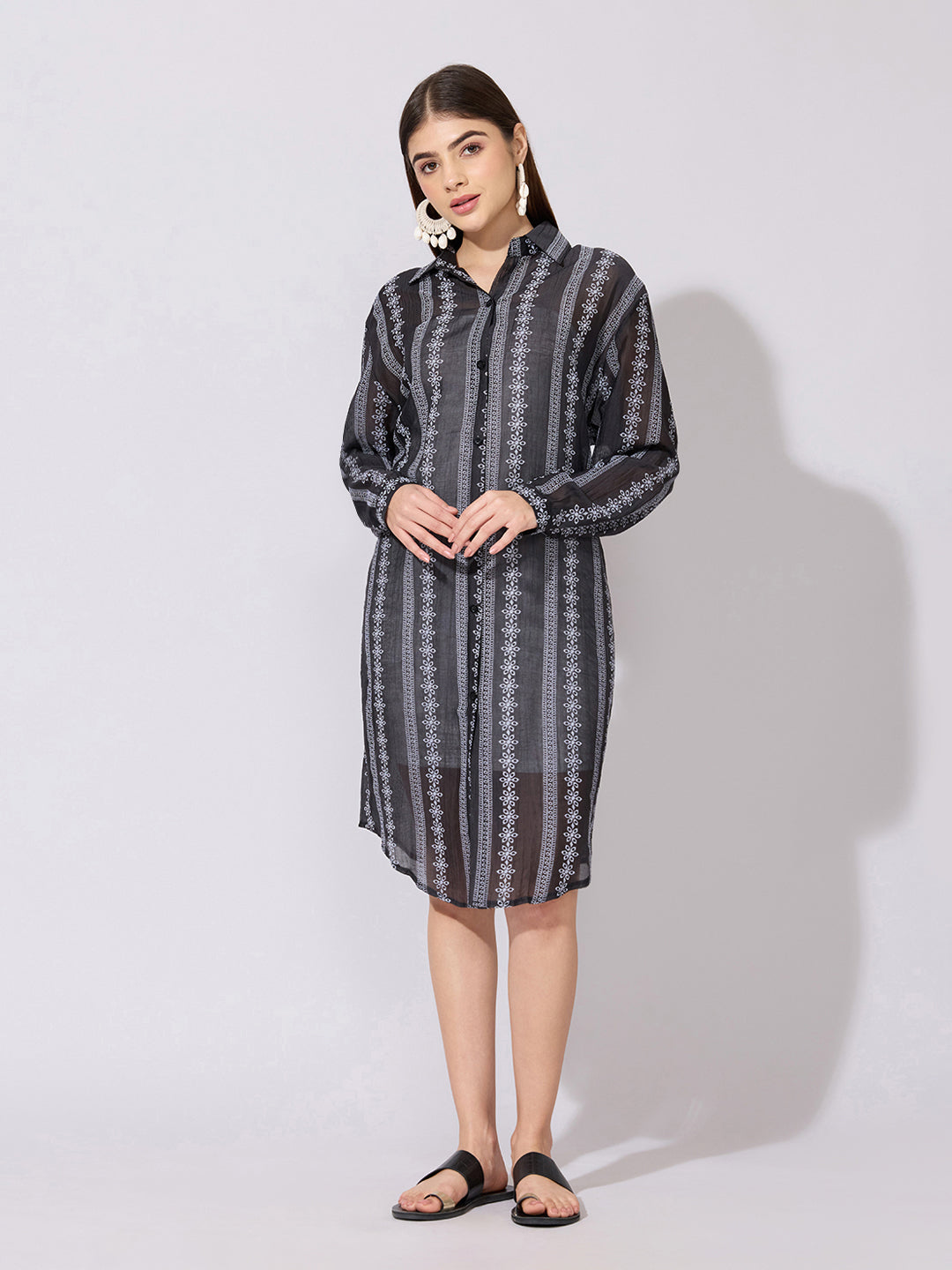 Women's Striped Black Shirt Dress