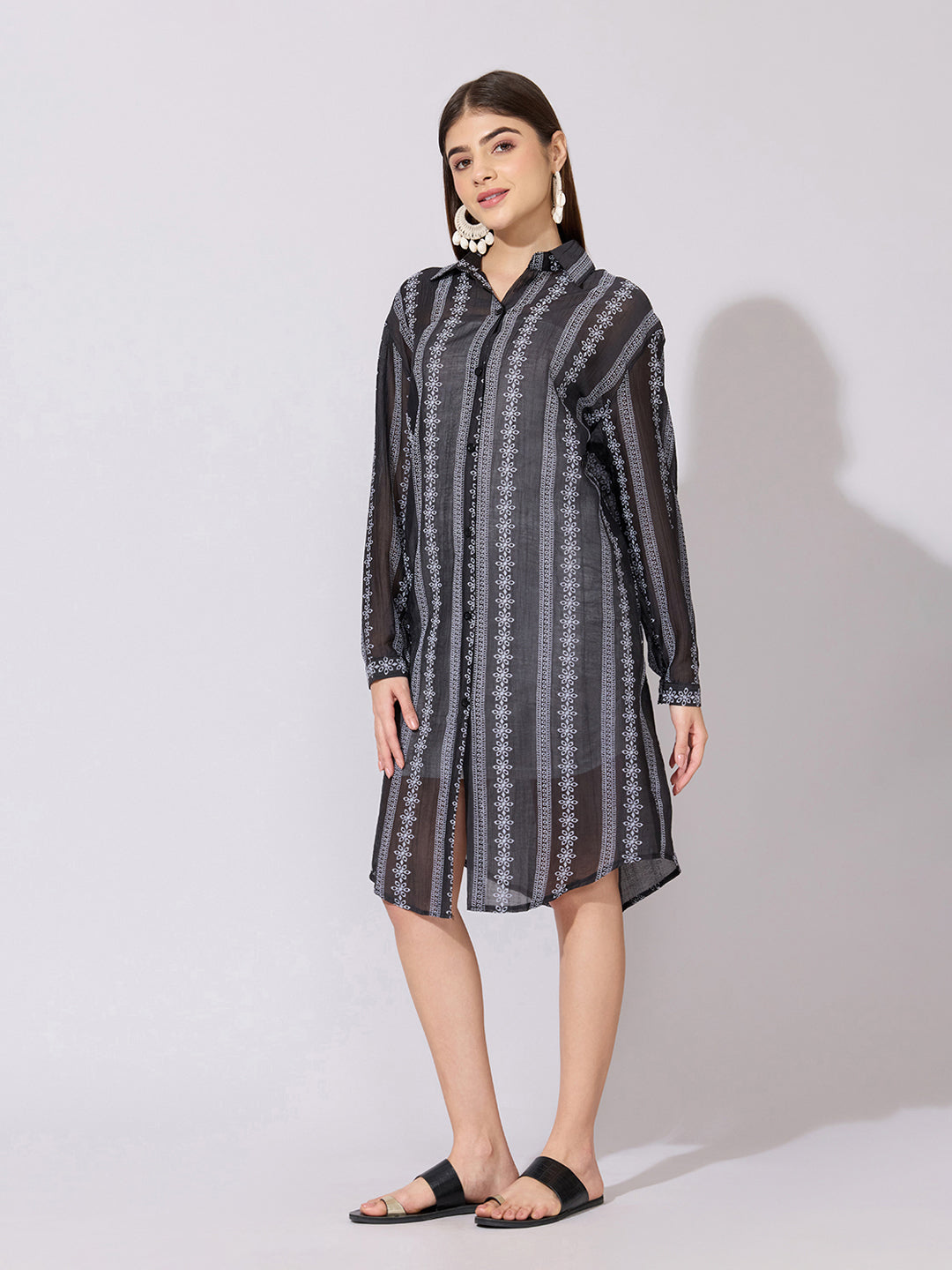 Women's Striped Black Shirt Dress