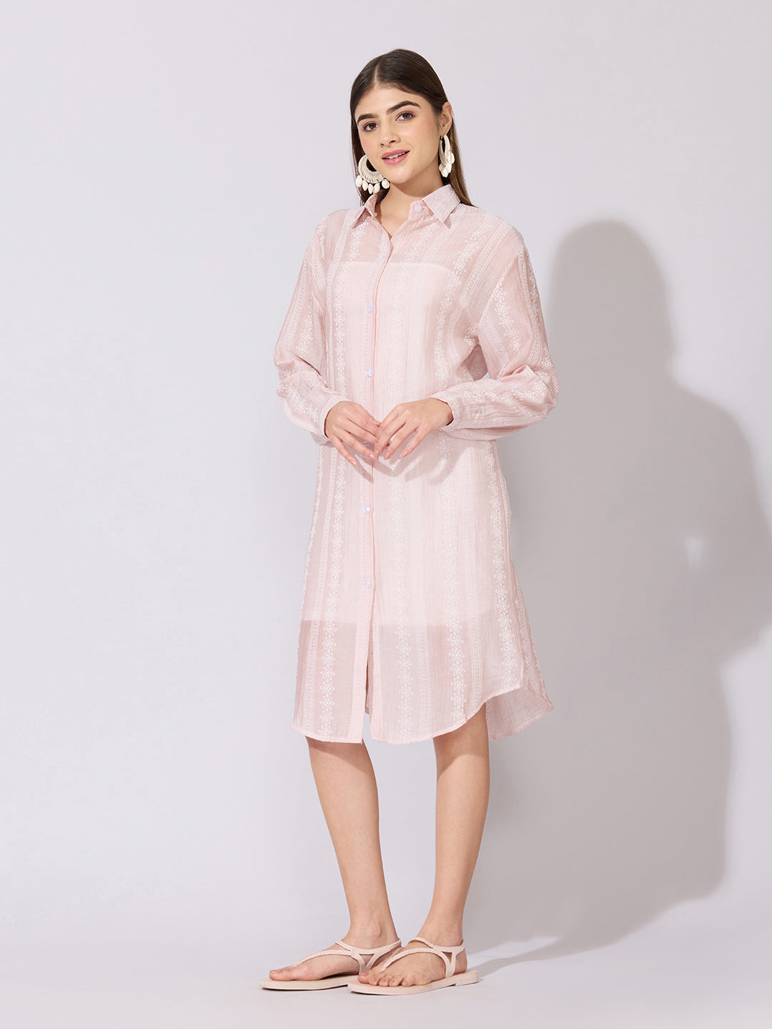 Women's Striped Pink Shirt Dress