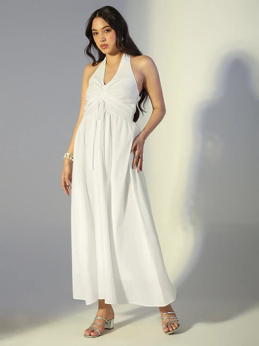 white halter top maxi dress Shop Women's White Halter Neck Maxi Dress| Showoffff