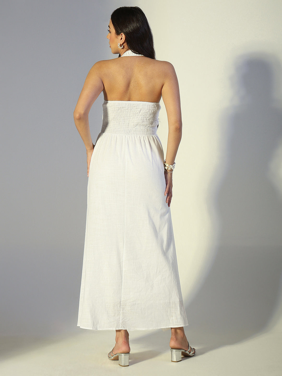 Women's White Halter Neck Maxi Dress