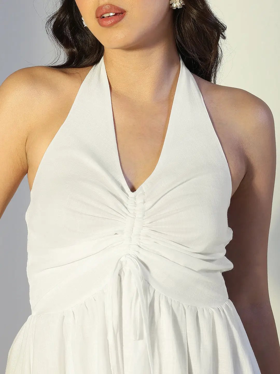 Shop Women's White Halter Neck Maxi Dress| Showoffff Shop Women's White Halter Neck Maxi Dress| Showoffff