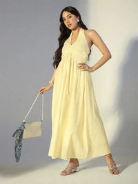 Women's Yellow Halter Neck Maxi Dress