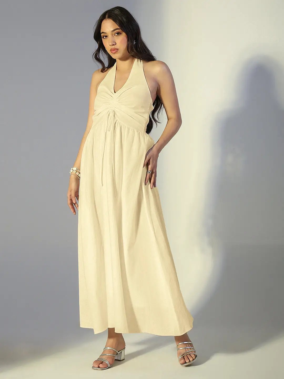 Women's Yellow Halter Neck Maxi Dress