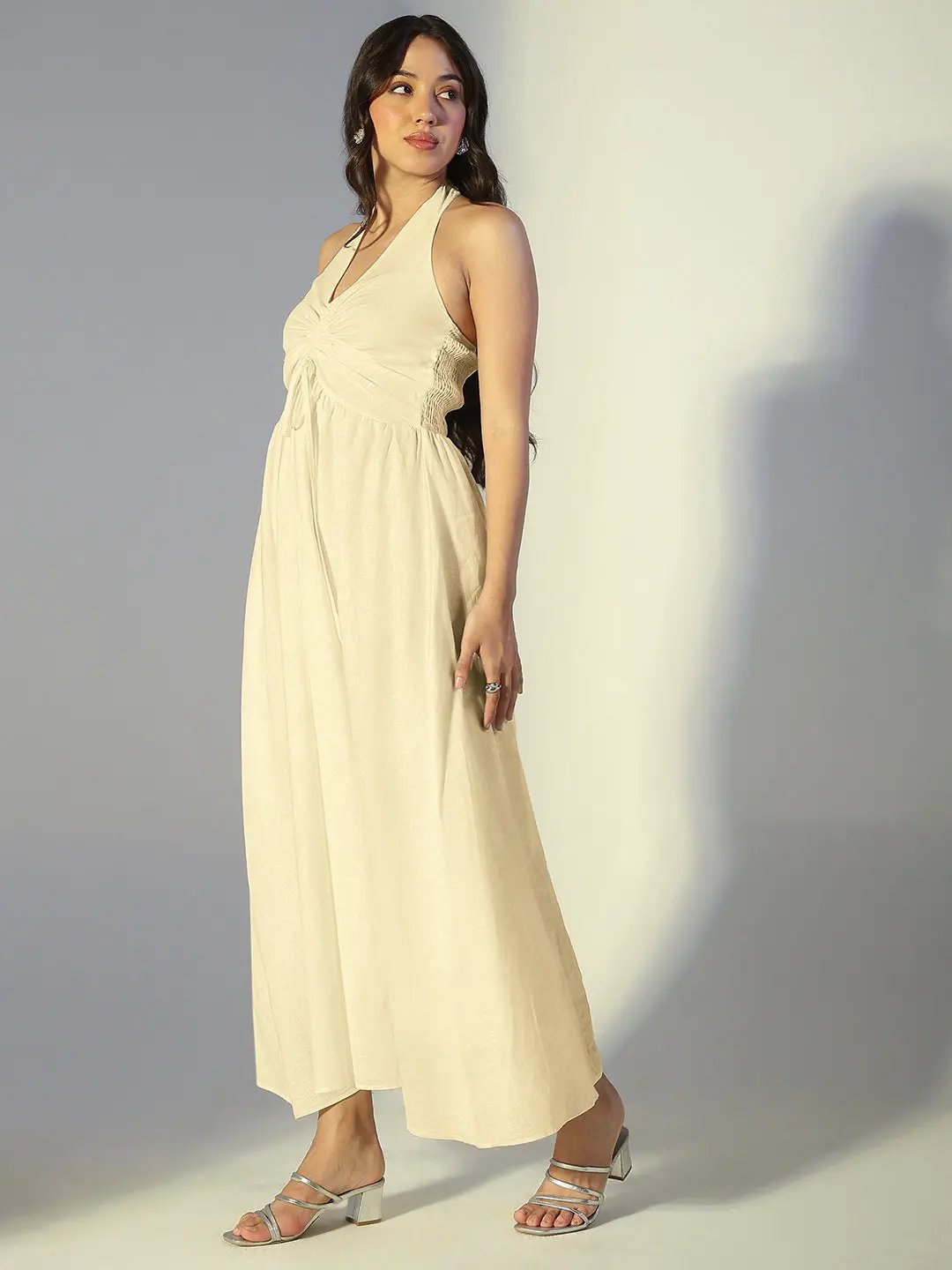 Women's Yellow Halter Neck Maxi Dress
