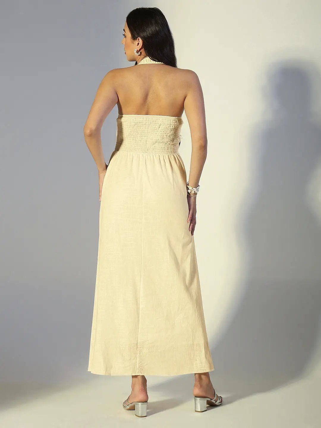 Women's Yellow Halter Neck Maxi Dress