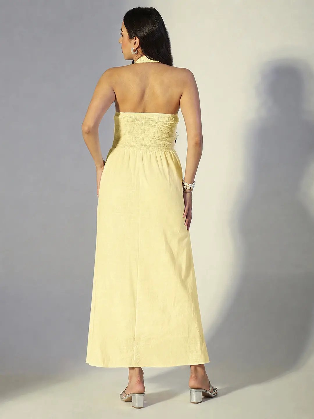 Women's Yellow Halter Neck Maxi Dress