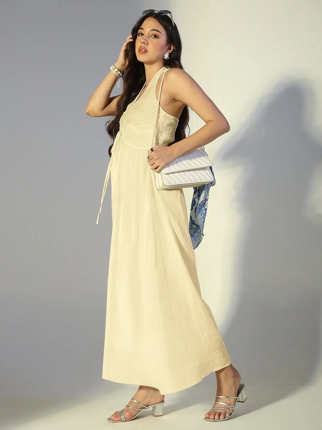 Women's Yellow Halter Neck Maxi Dress