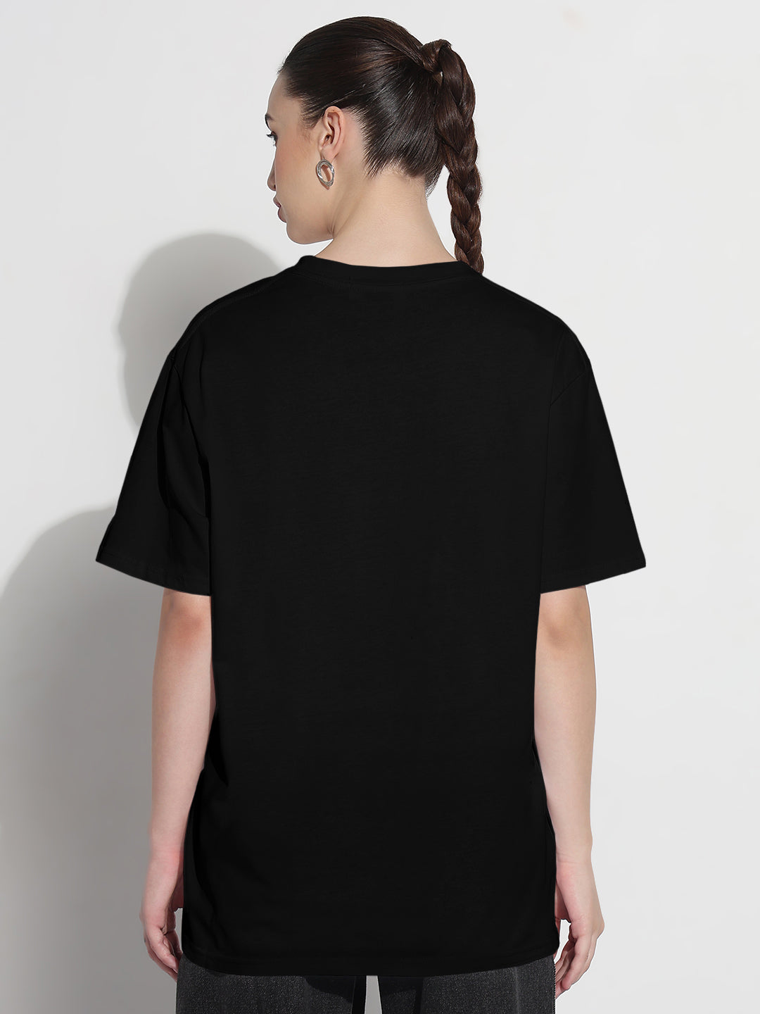 Women's Graphic Heart Print Black Relaxed Fit T-Shirt