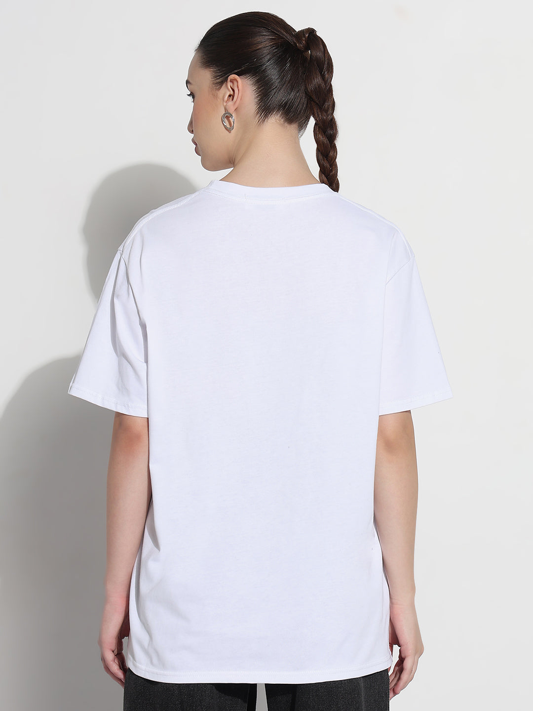 Women's Graphic Heart Print White Relaxed Fit T-Shirt