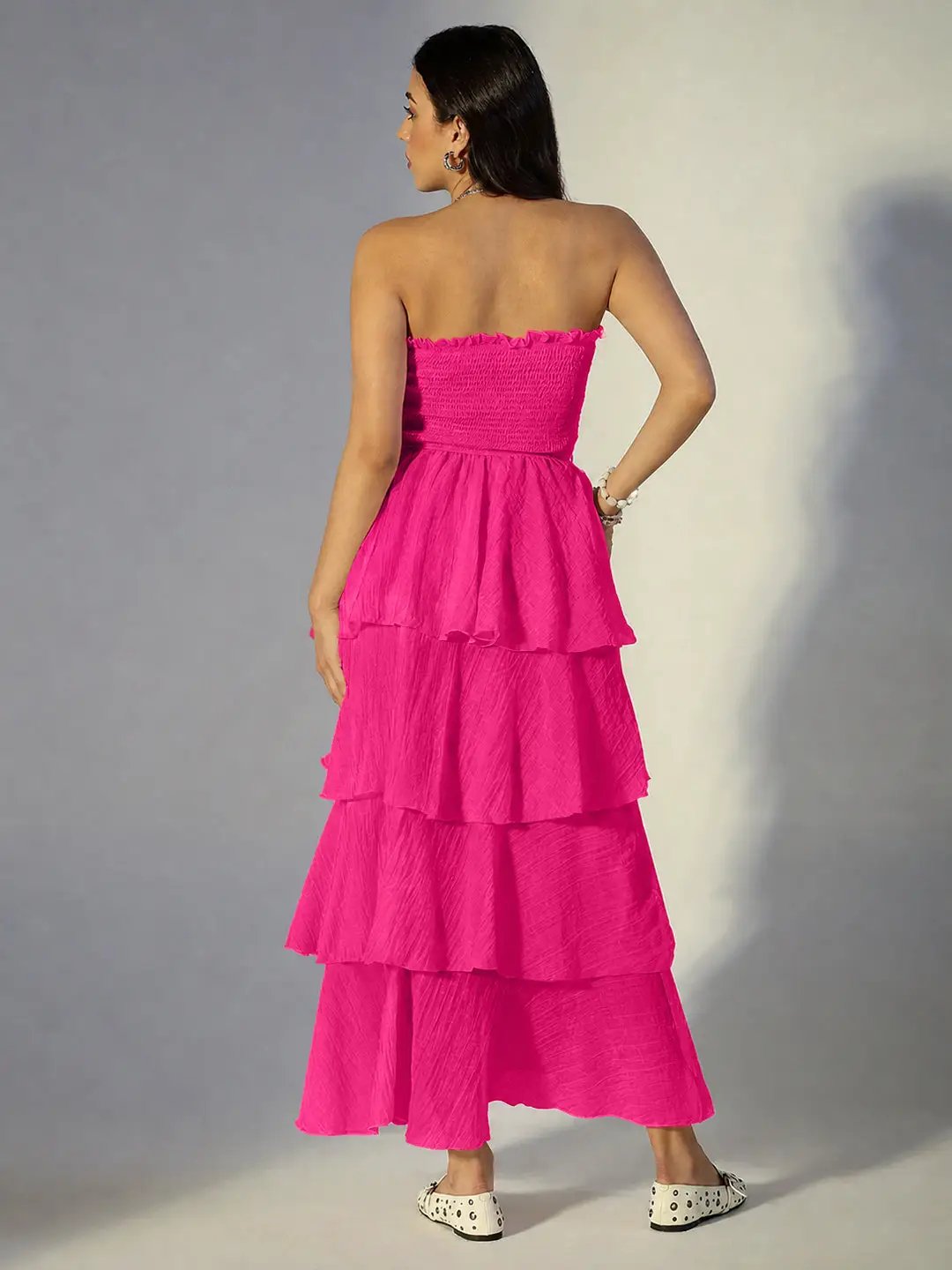 Women's Pink Solid A-Line Dress With Drape Over