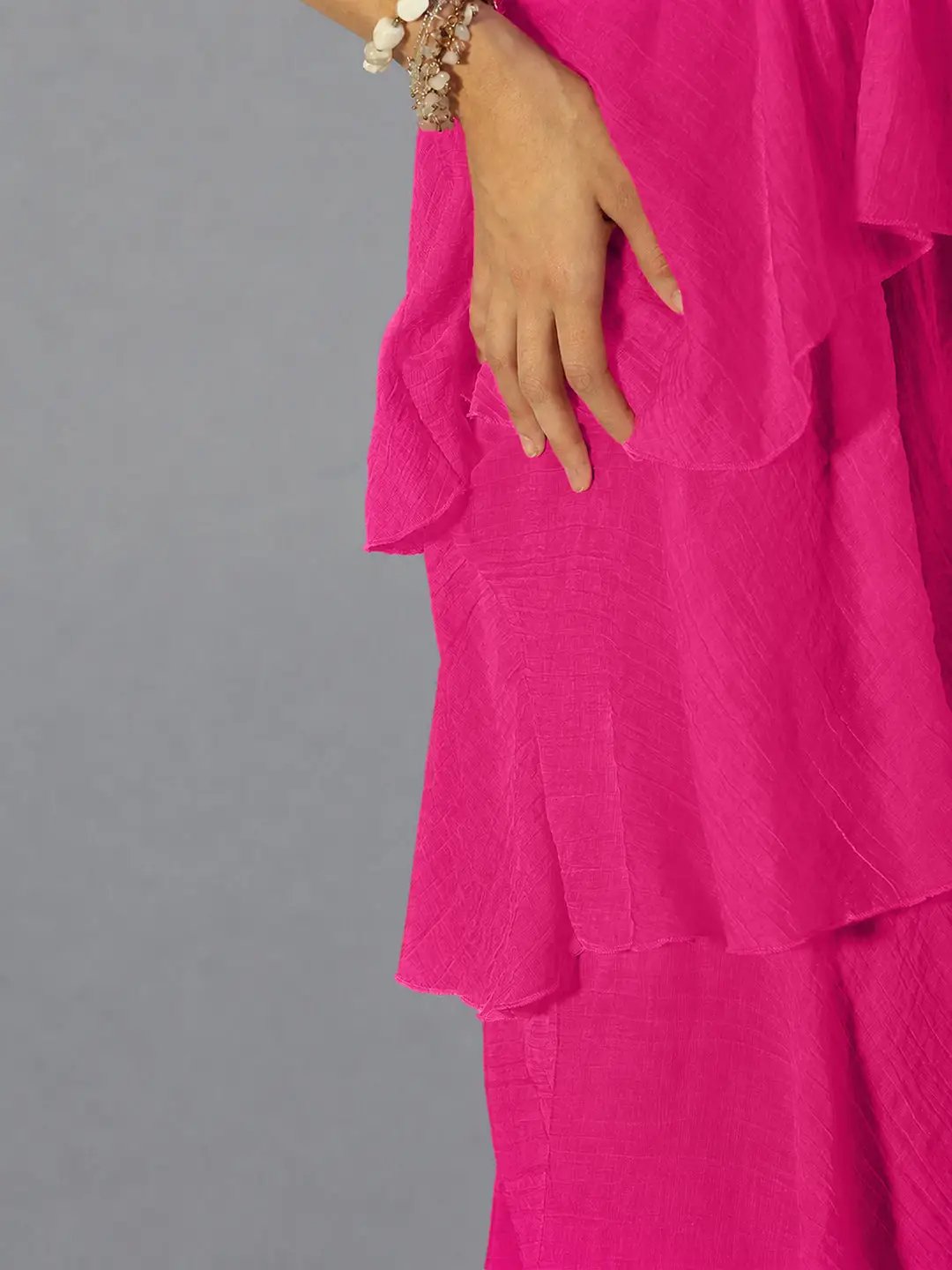 Women's Pink Solid A-Line Dress With Drape Over