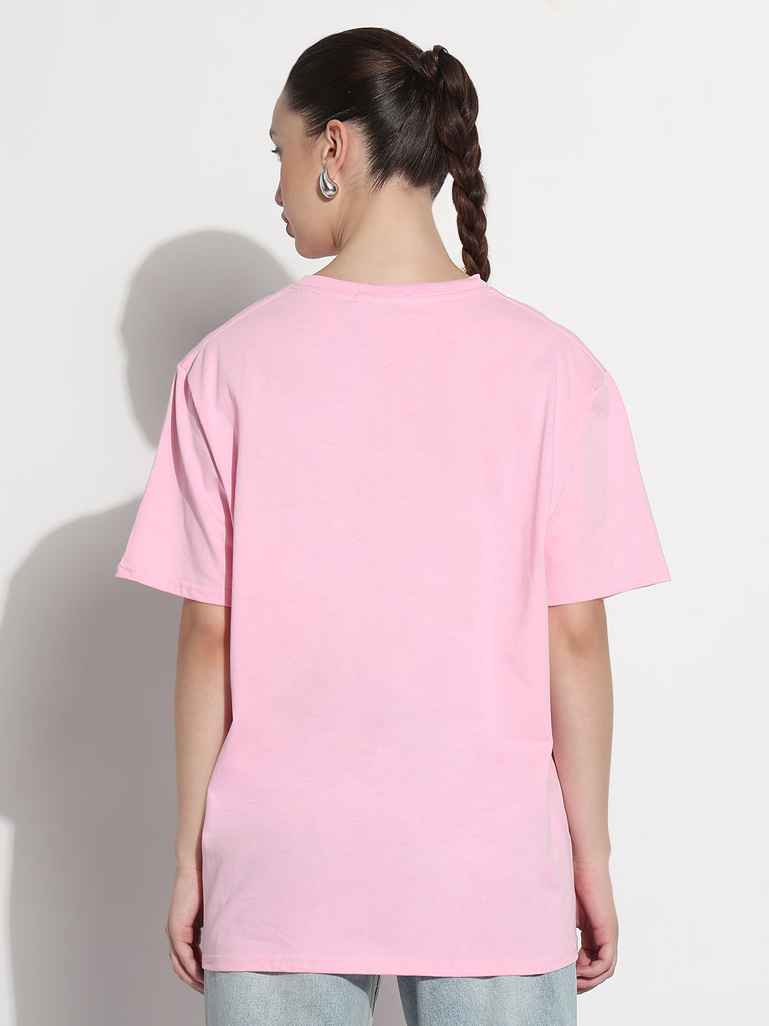 Women's Typography Embroidered Pink Relaxed Fit T-Shirt