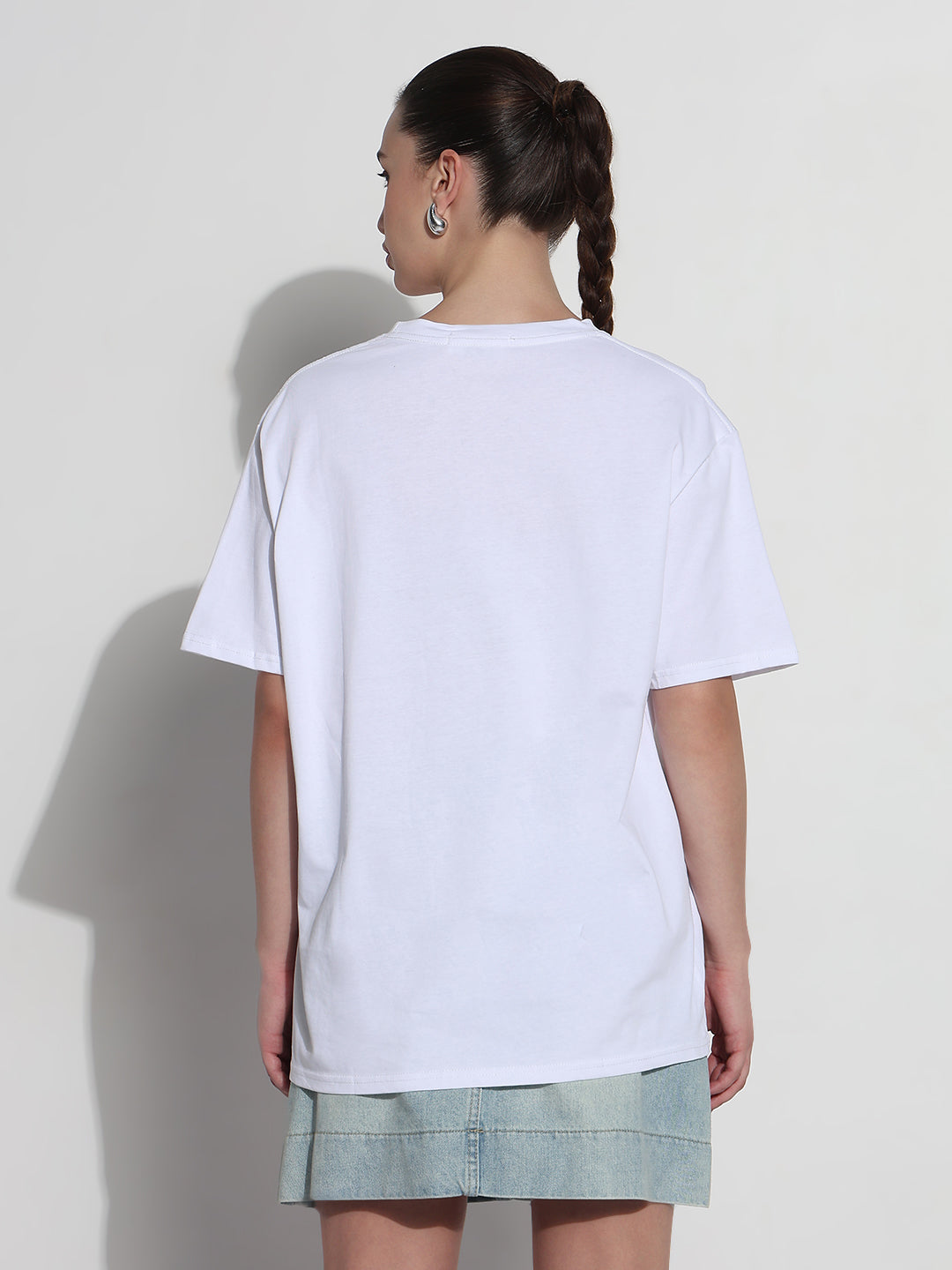 Women's Typography Embroidered White Relaxed Fit T-Shirt