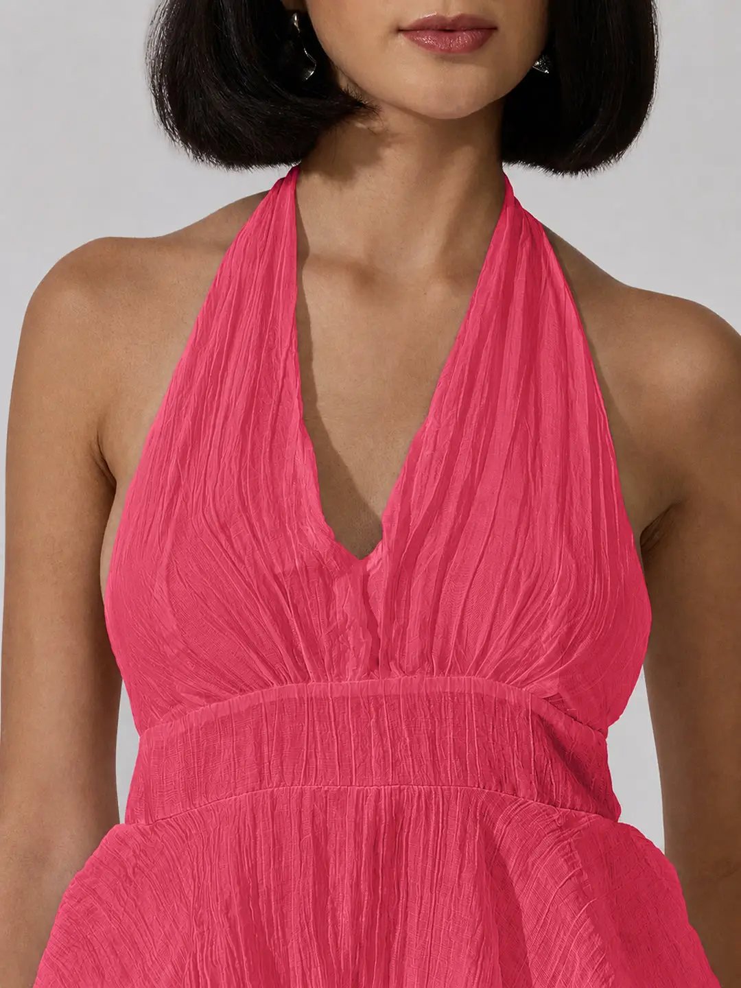 Women's Pink Tie-Up Neck Maxi Dress with Ruffle Detail - from SHOWOFFFF