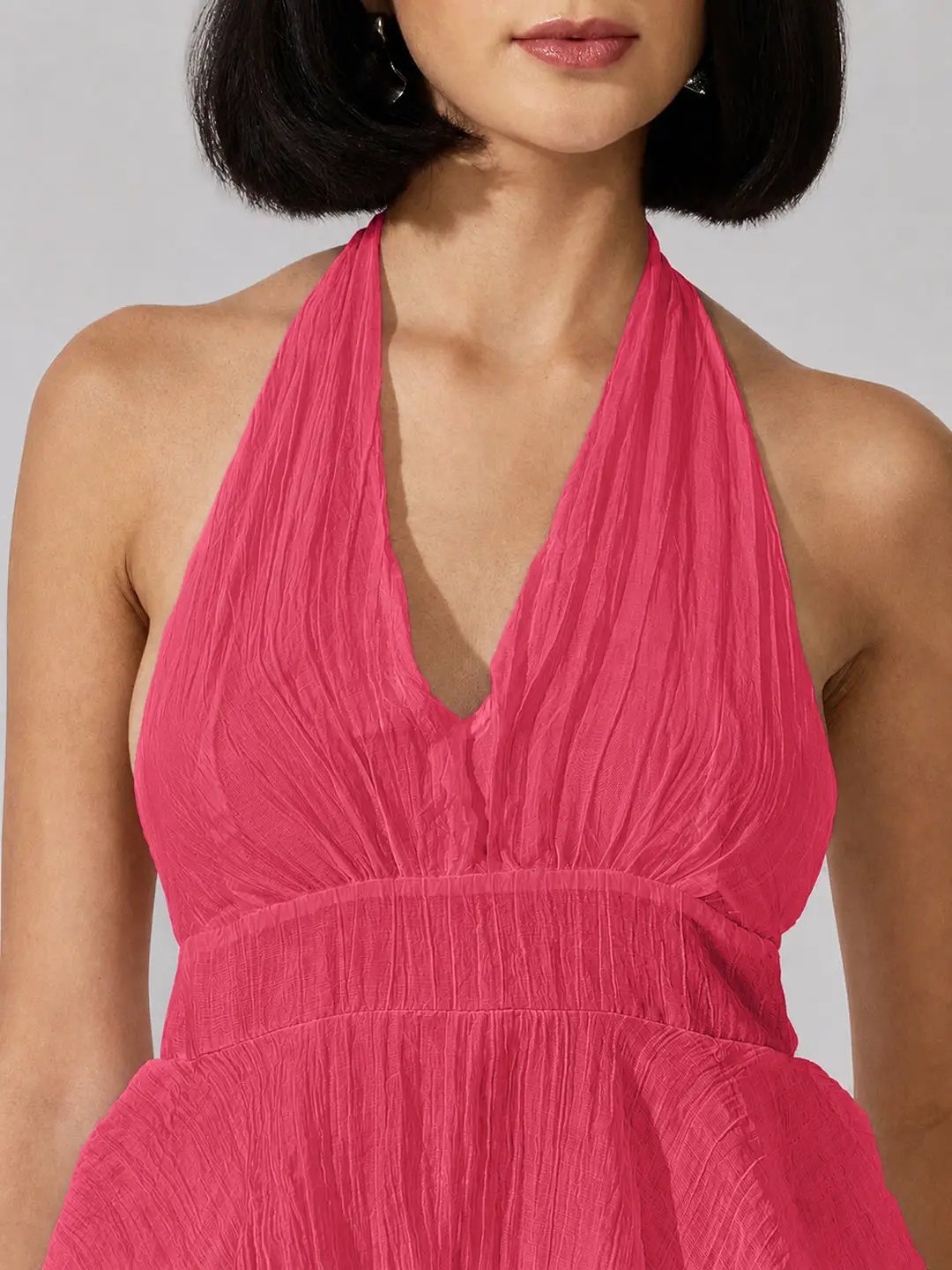 Women's Pink Halter Neck Maxi Dress with Ruffle Detail - Uncategorized from SHOWOFFFF