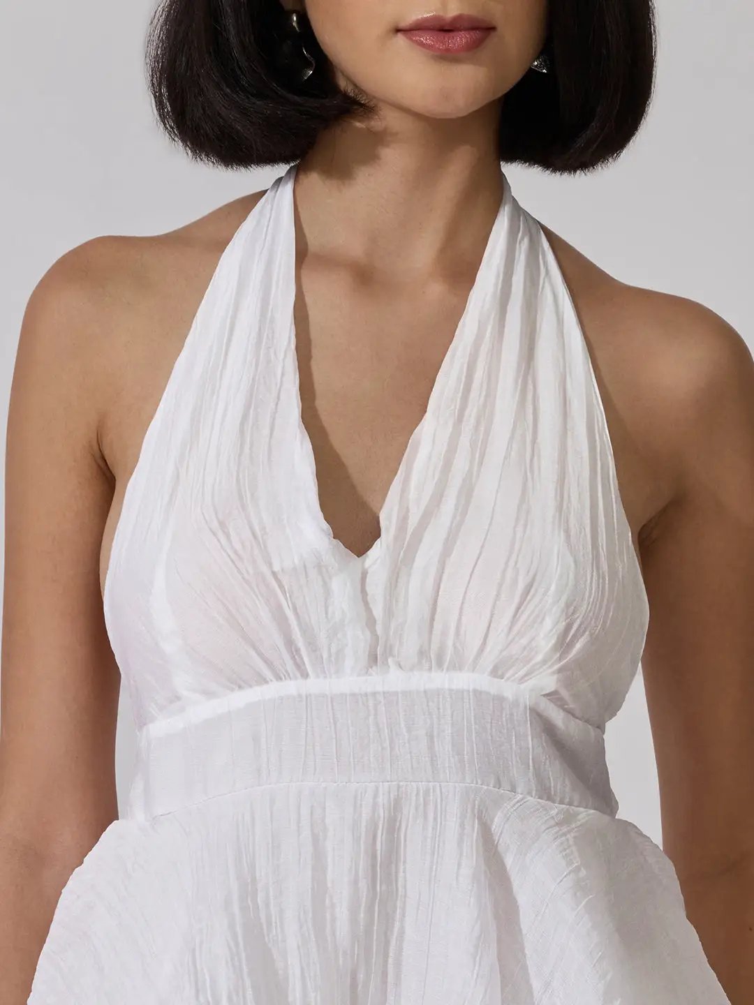 Women's White Tie-Up Neck Maxi Dress with Ruffle Detail