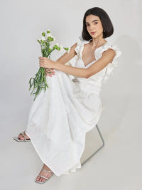 Women's White Ruffle Sleeve Maxi Dress