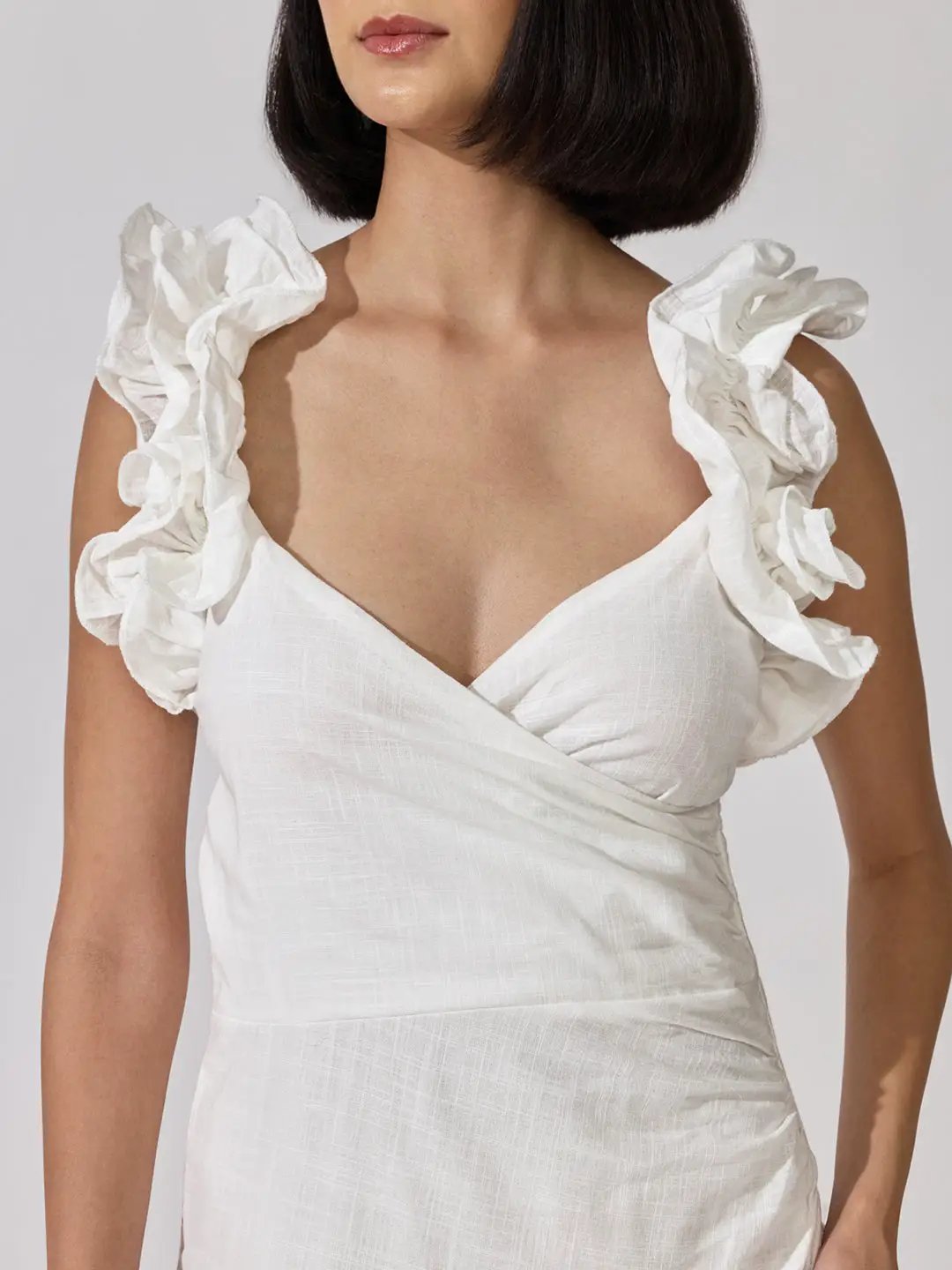 Women's White Ruffle Sleeve Maxi Dress