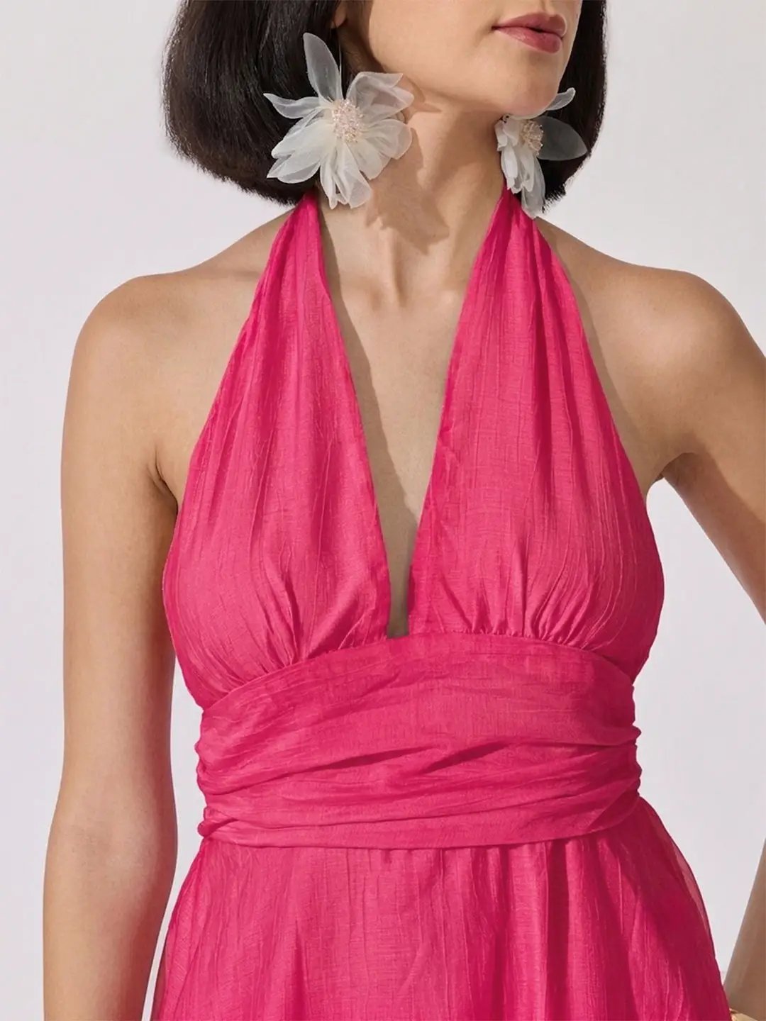 Women's Pink Tie-Up Neck Layered Maxi Dress - from SHOWOFFFF