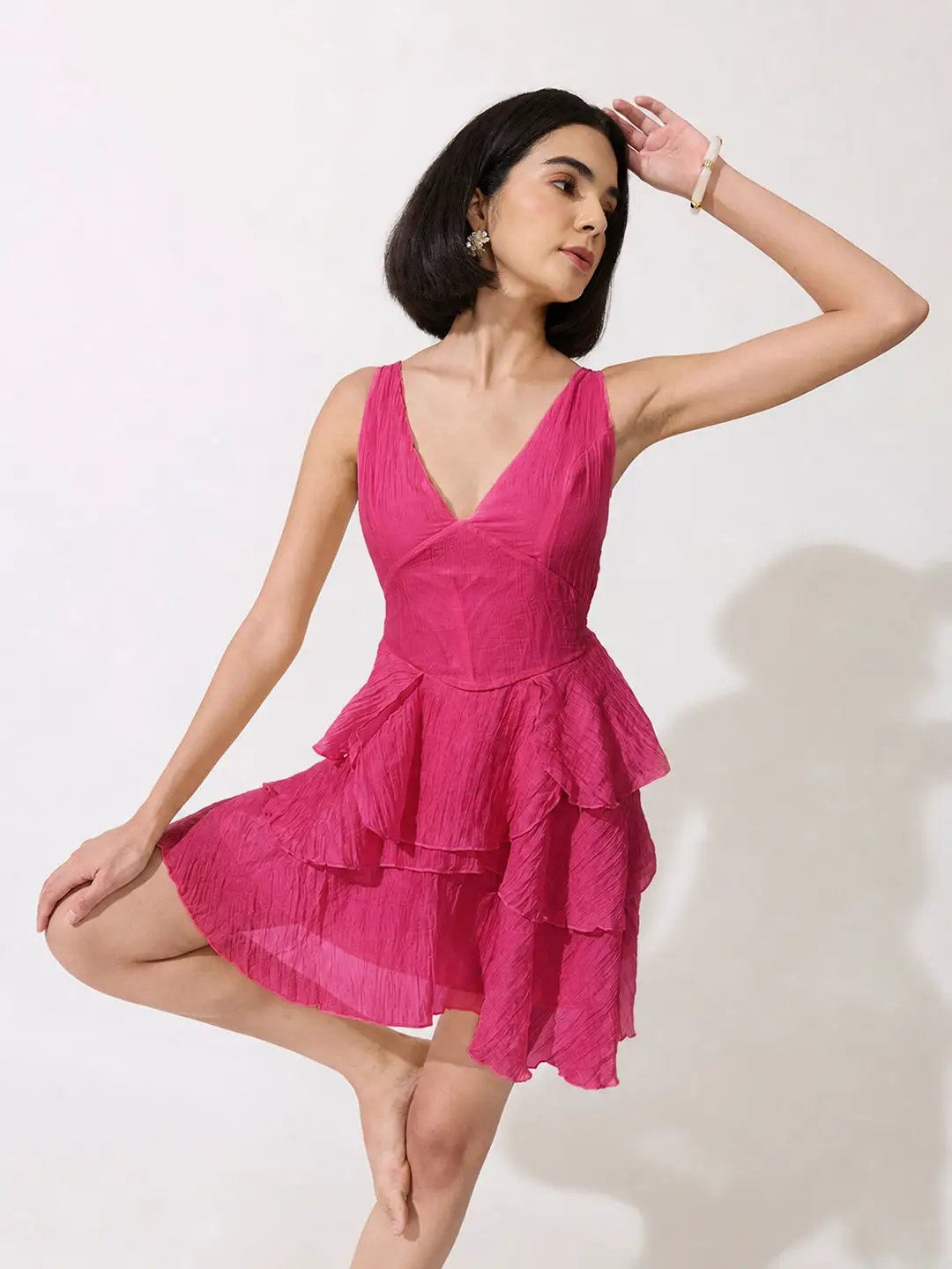 Women's Pink Shoulder Strap Mini Dress with Ruffle Detail - from SHOWOFFFF