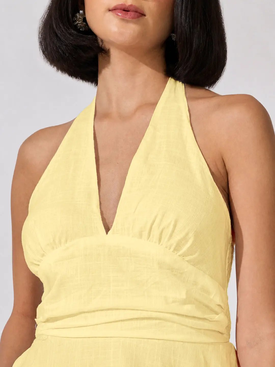 Women's Yellow Sleeveless Maxi Dress with Tie-Up Neck - from SHOWOFFFF