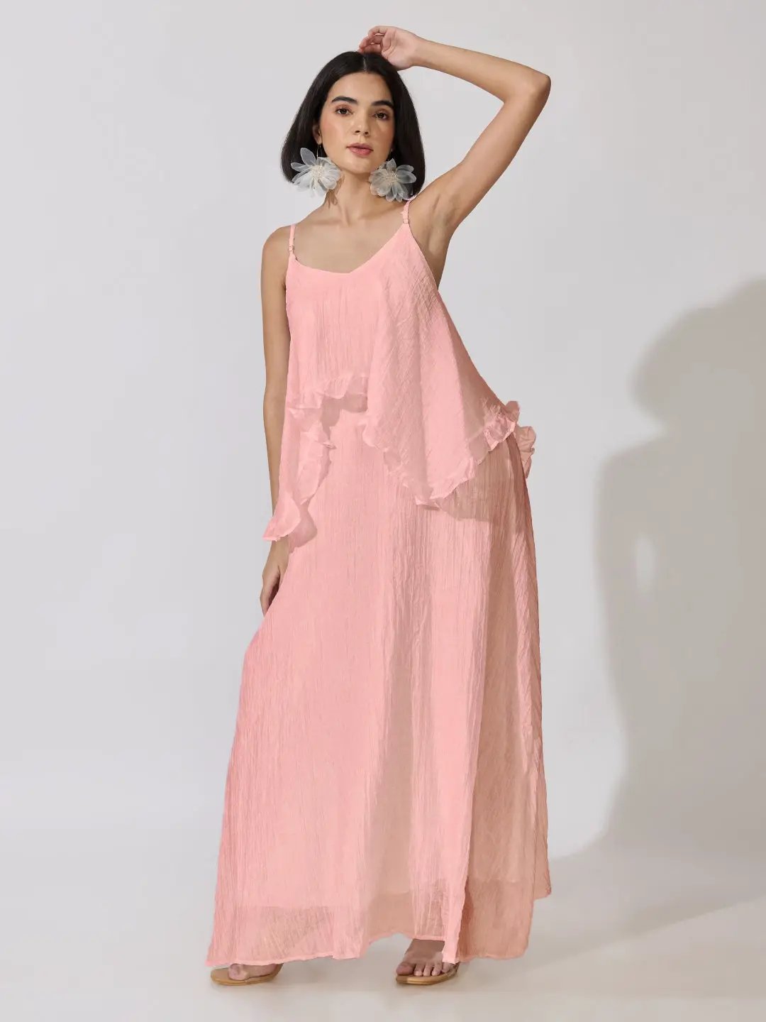 Women's Pink Shoulder Strap Layered Maxi Dress - from SHOWOFFFF
