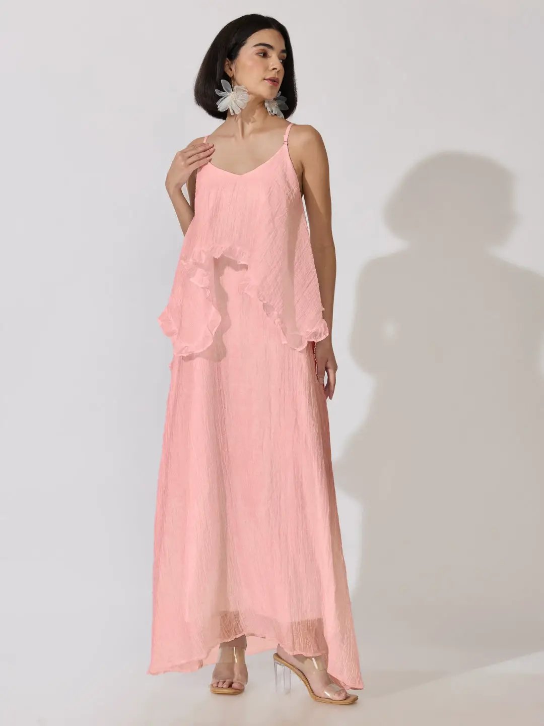 Women's Pink Shoulder Strap Layered Maxi Dress - from SHOWOFFFF
