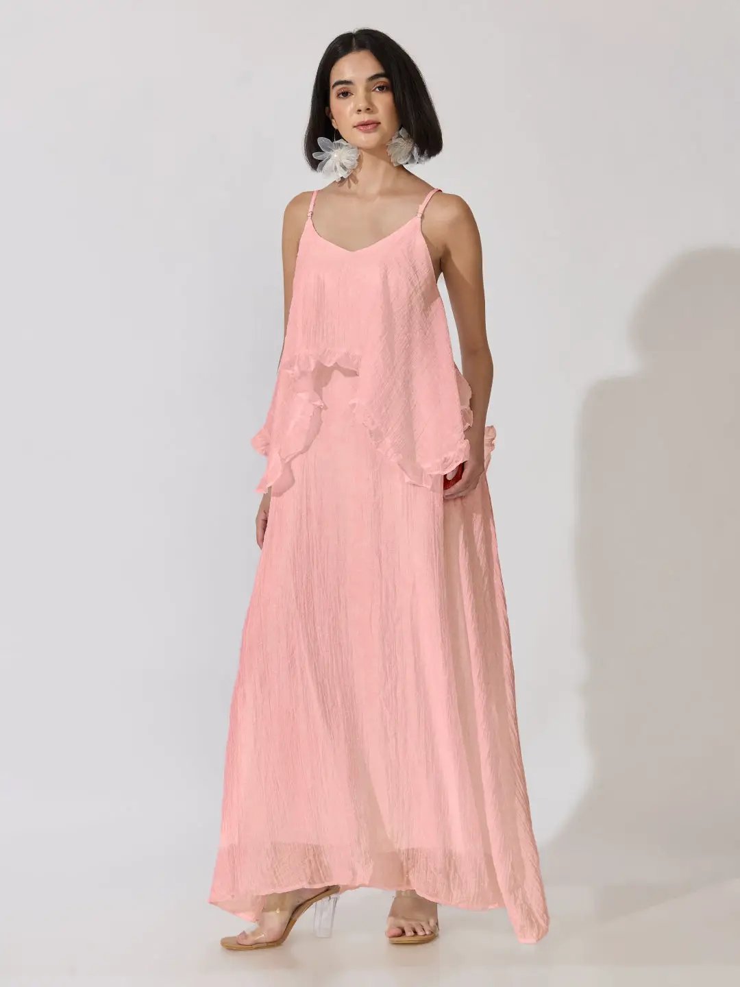Women's Pink Shoulder Strap Layered Maxi Dress - from SHOWOFFFF