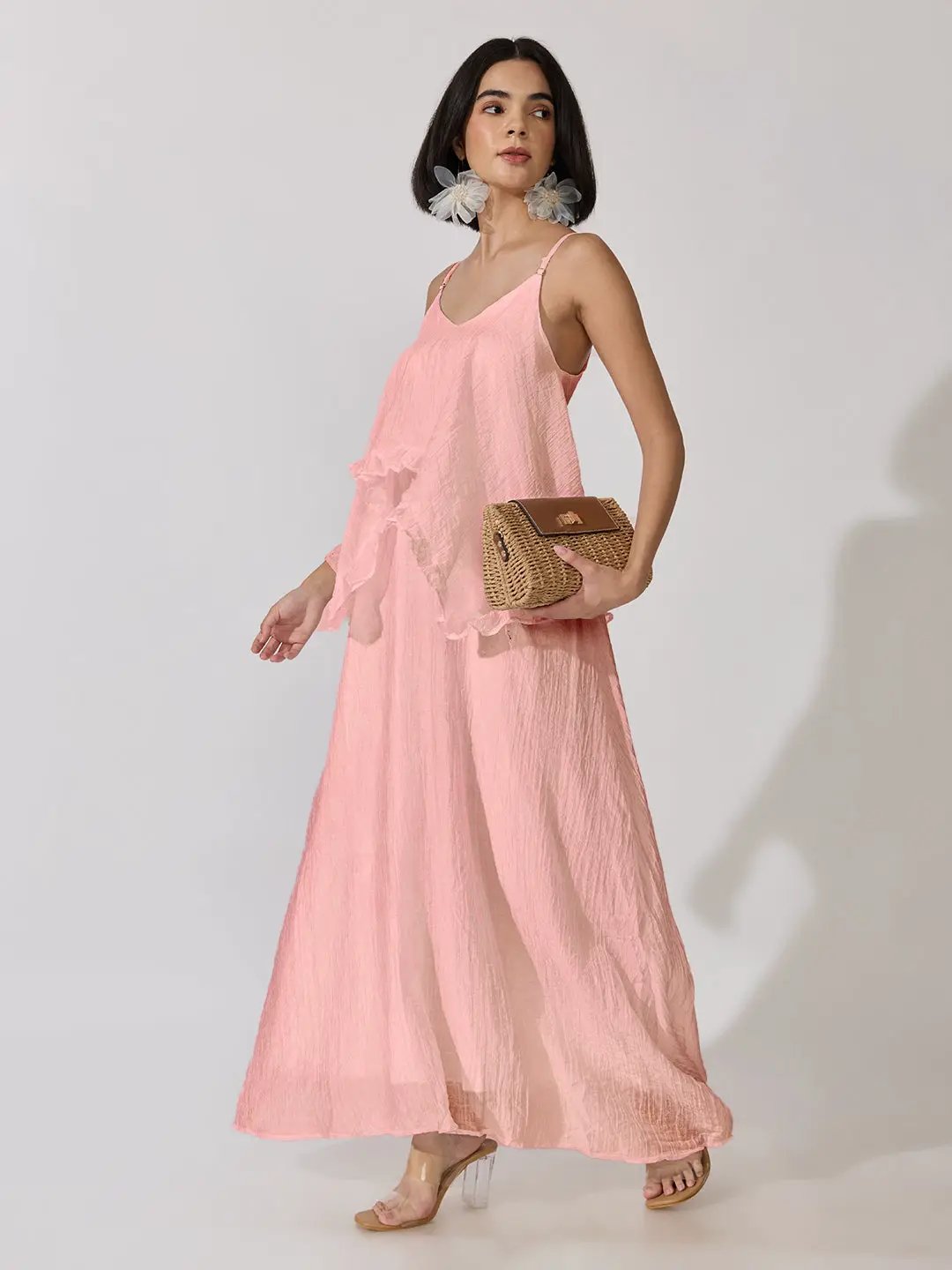 Women's Pink Shoulder Strap Layered Maxi Dress - from SHOWOFFFF