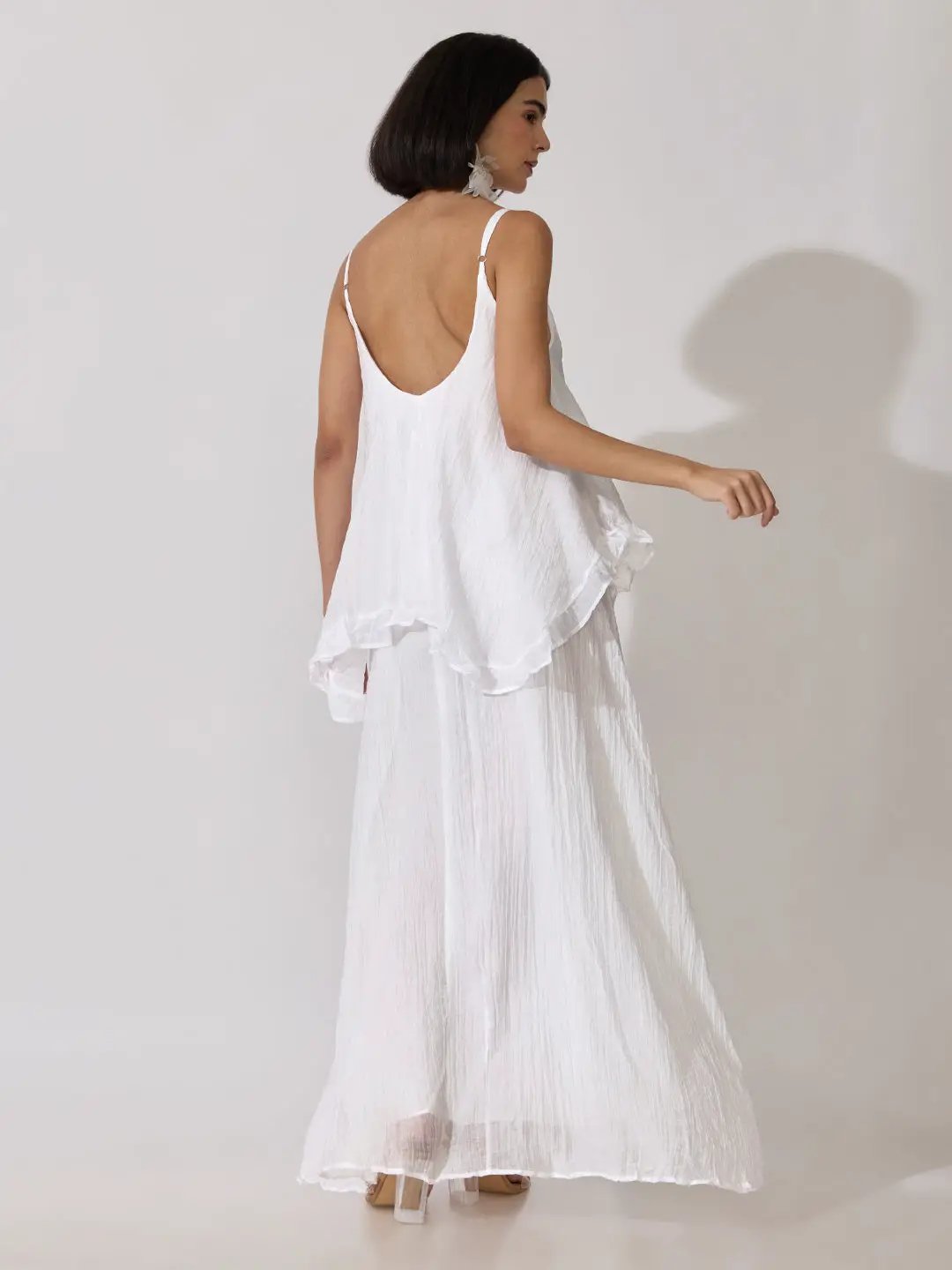 Women's White Shoulder Strap Layered Maxi Dress