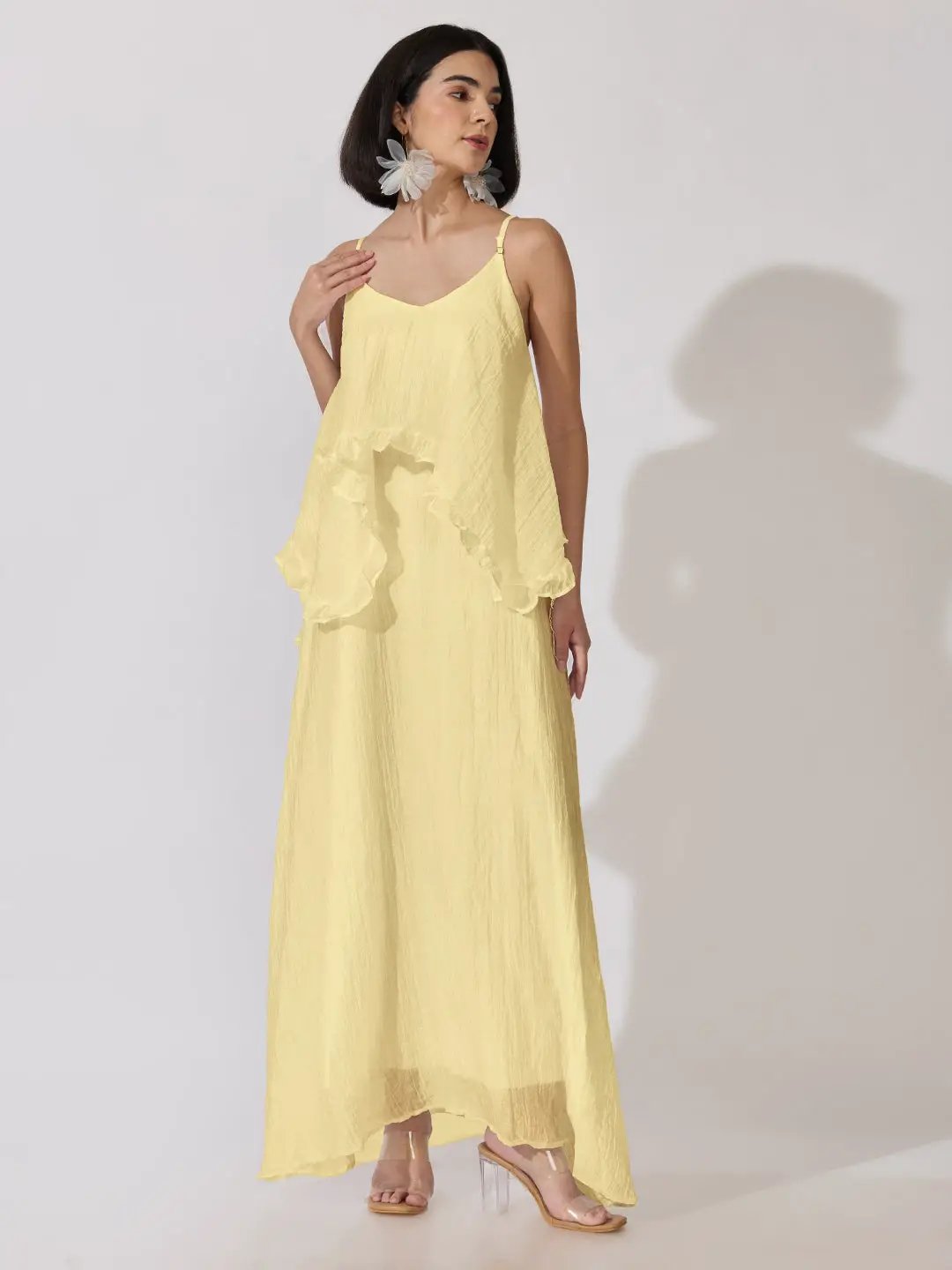 Women's Yellow Shoulder Strap Layered Maxi Dress - from SHOWOFFFF