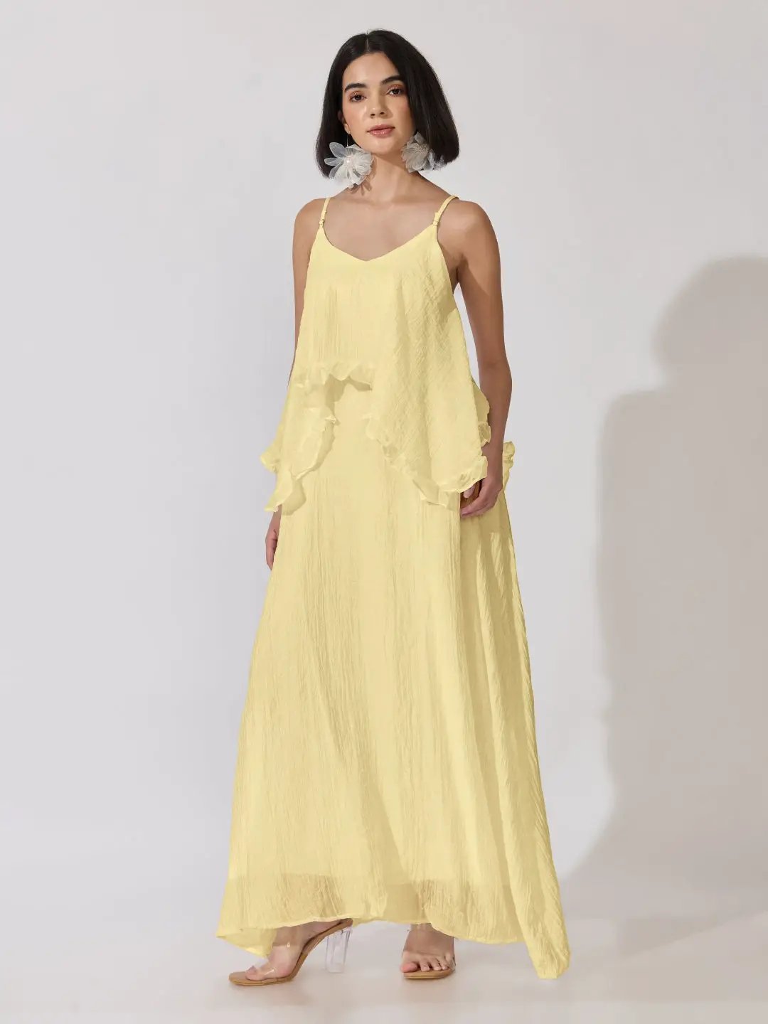 Women's Yellow Shoulder Strap Layered Maxi Dress - from SHOWOFFFF