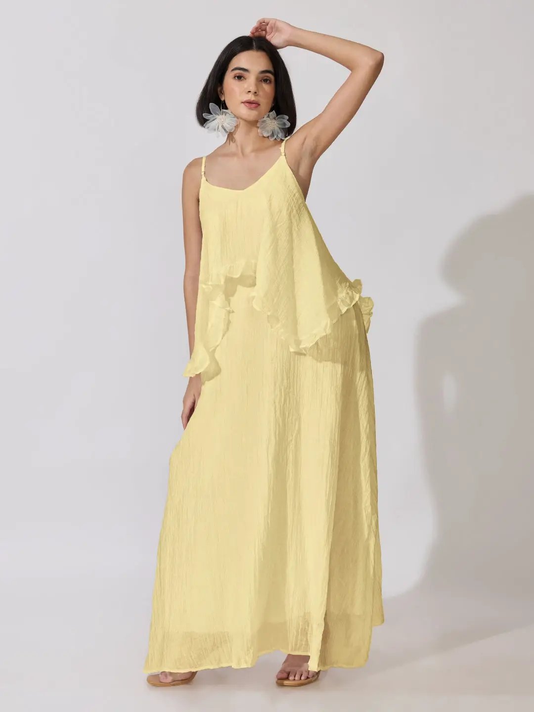 Women's Yellow Shoulder Strap Layered Maxi Dress - from SHOWOFFFF