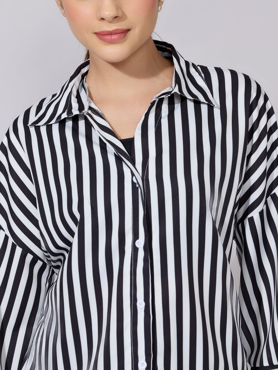Women's Striped Black Drop Down Sleeve Shirt