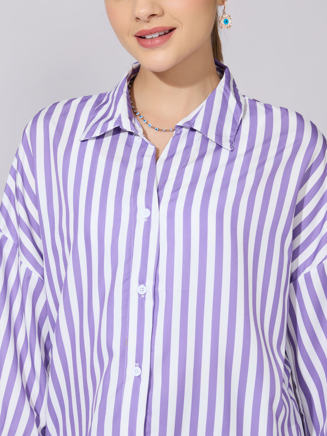 Women's Striped Purple Drop Down Sleeve Shirt