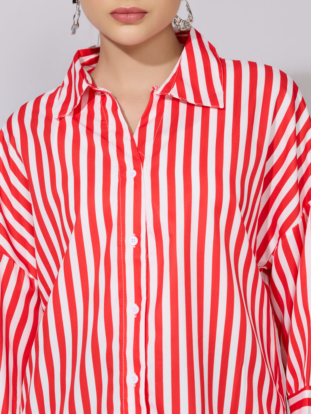 Women's Striped Red Drop Down Sleeve Shirt