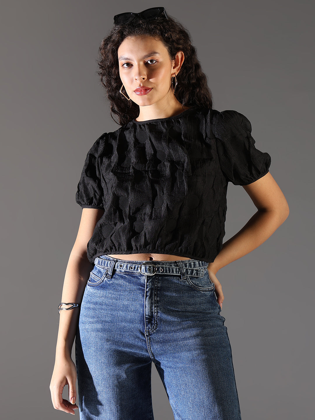 Women Black Solid Crop Top