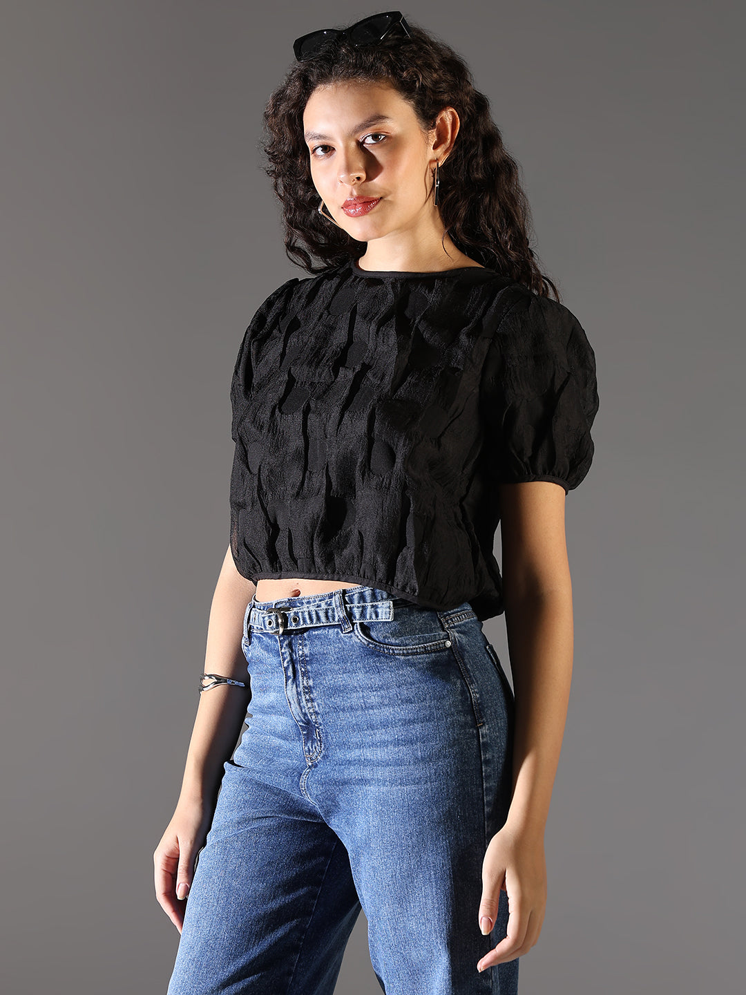 Women Black Solid Crop Top